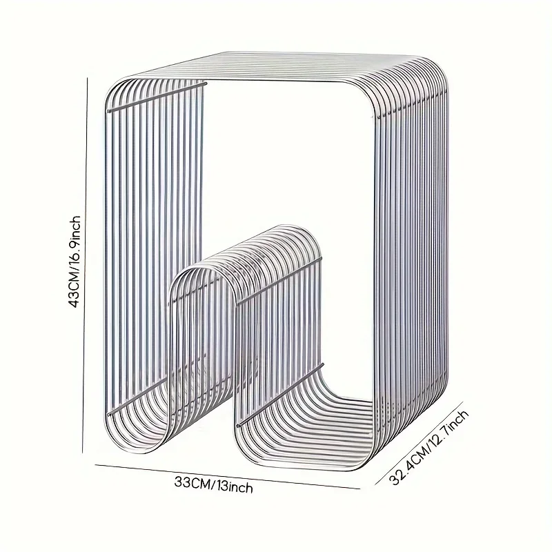 Dimension drawing of the curved wire side table: 33 cm wide, 32.4 cm deep, 43 cm high